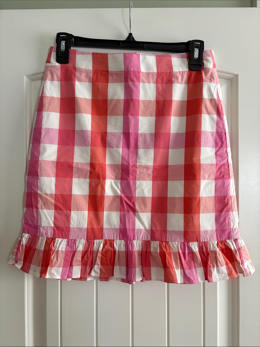 J. Crew Pink & Red Gingham Ruffle Hem Mini Skirt